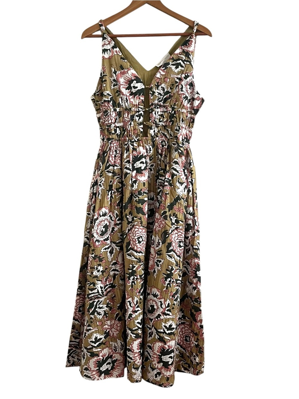 Caroline Constas Floral Midi Dress size L Green Pink NWT - Picture 2 of 10